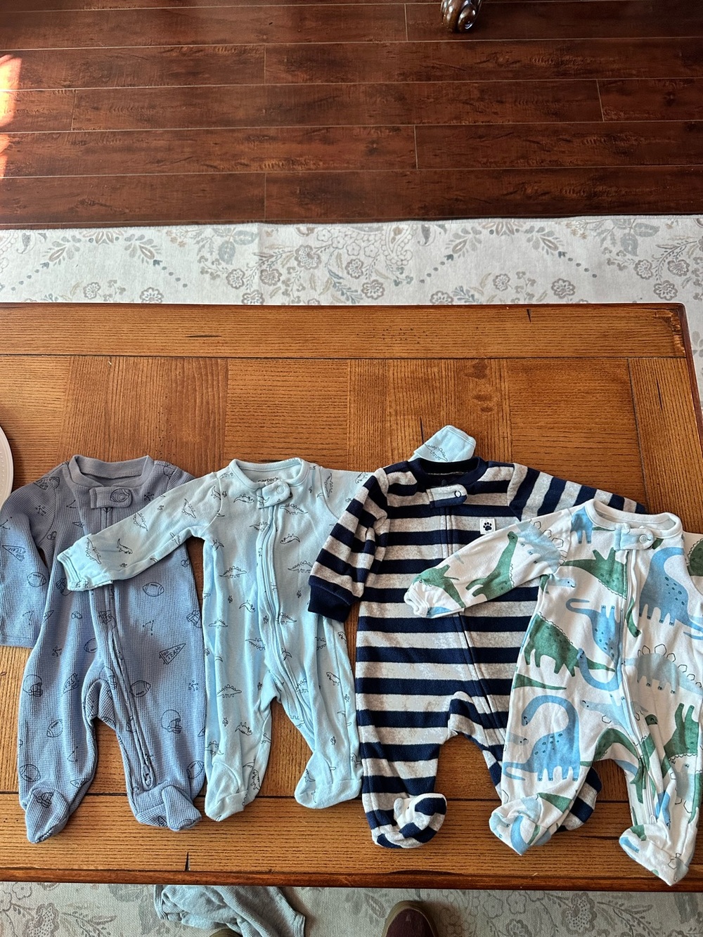 Carter's Navy, Light Blue, Blue & Green Baby One-Piece Footies - 4-Pack